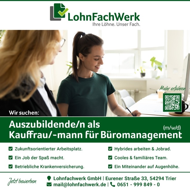 Auszubildende/n als Kauffrau/-mann für Büromanagement (m/w/d)